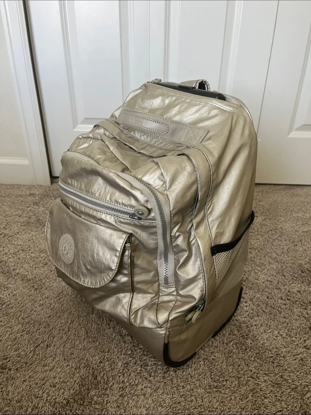 Kipling Metallic Champagne Rolling Backpack - Shimmering Gold